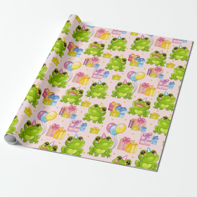 Holiday niedlich Cartoon Frosch Geschenkpapier (Ungerollt)