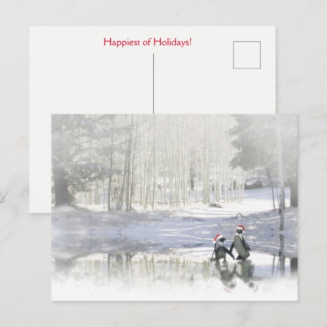 Holiday Niedlich Penguins Skaten Postkarte (Vorne/Hinten)