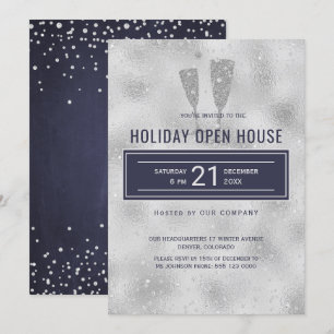 Holiday Open House Elegante Silver Navy Corporate Einladung