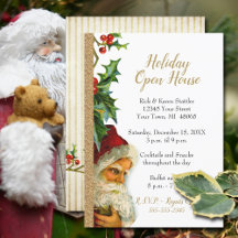 Holiday Open House Gold Glitzer Santa Holly 12x18