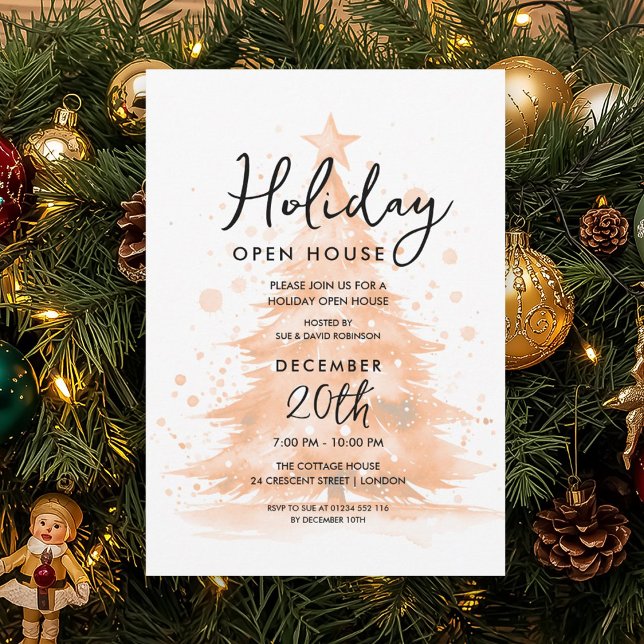 Holiday Open House Rose Gold Hand Painted Tree Einladung (Holiday Open House Rose Gold Hand Painted Tree Invitation)