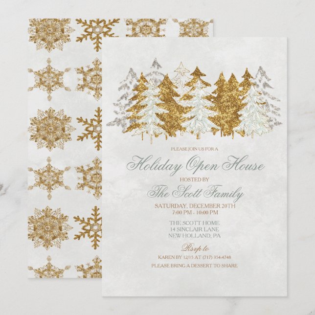 Holiday Open House Tree Snowflake Einladung (Vorne/Hinten)