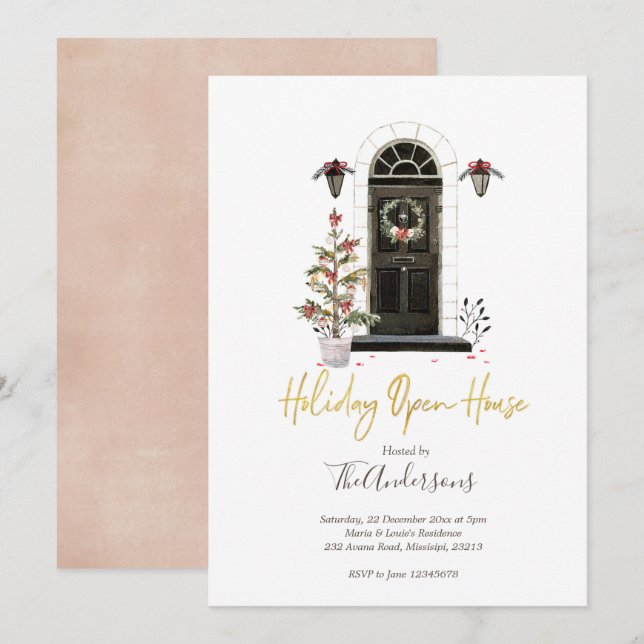 Holiday Open House Weihnachten Party Einladung (Vorne/Hinten)