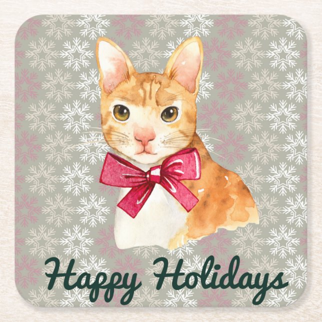 Holiday Orange Tabby Rechteckiger Pappuntersetzer (Vorderseite)