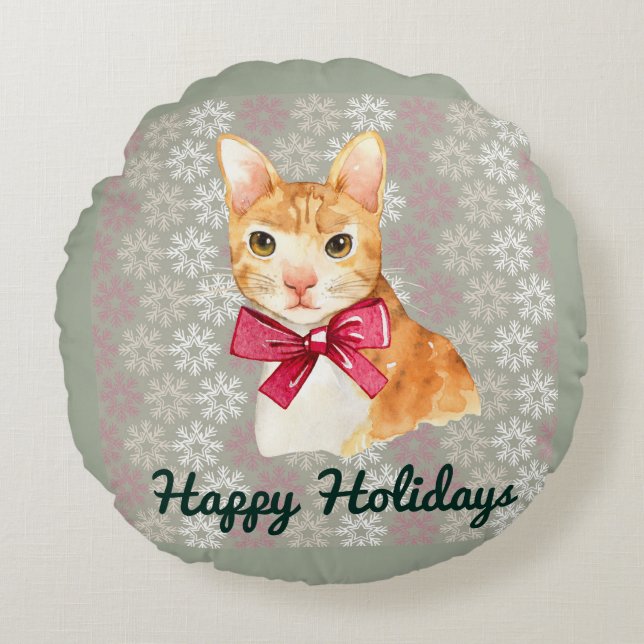 Holiday Orange Tabby Rundes Kissen (Vorderseite)