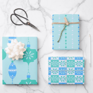 Holiday Ornament and bead design trio in blau Geschenkpapier Set