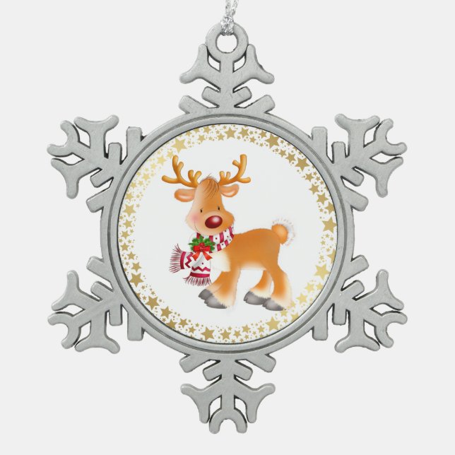 Holiday Ornament-Rudolph Schneeflocken Zinn-Ornament (Vorderseite)