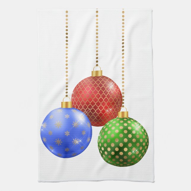 Holiday Ornaments Red Blue Green Gold Geschirrtuch (Vertikal)