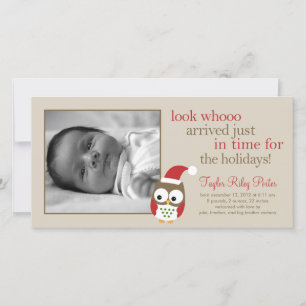 Holiday Owl Baby Birth Ankündigung