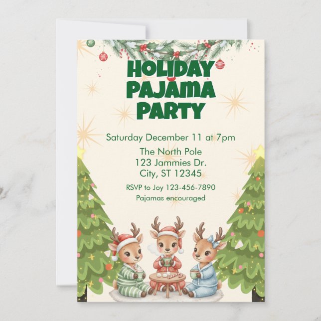 Holiday Pajama Party, reindeer and cocoa Einladung (Vorderseite)