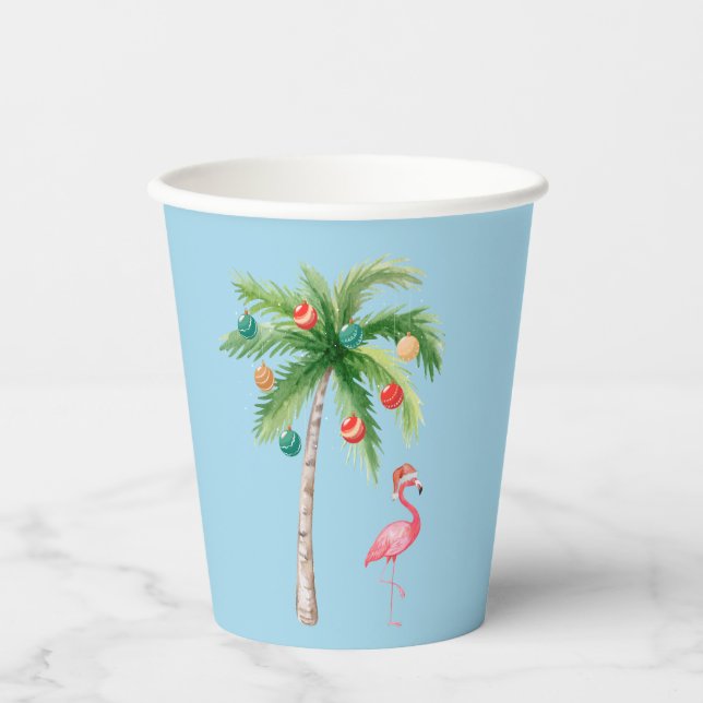 Holiday Palm Tree und Flamingo mit Weihnachtsmannm Pappbecher (Vorderseite)