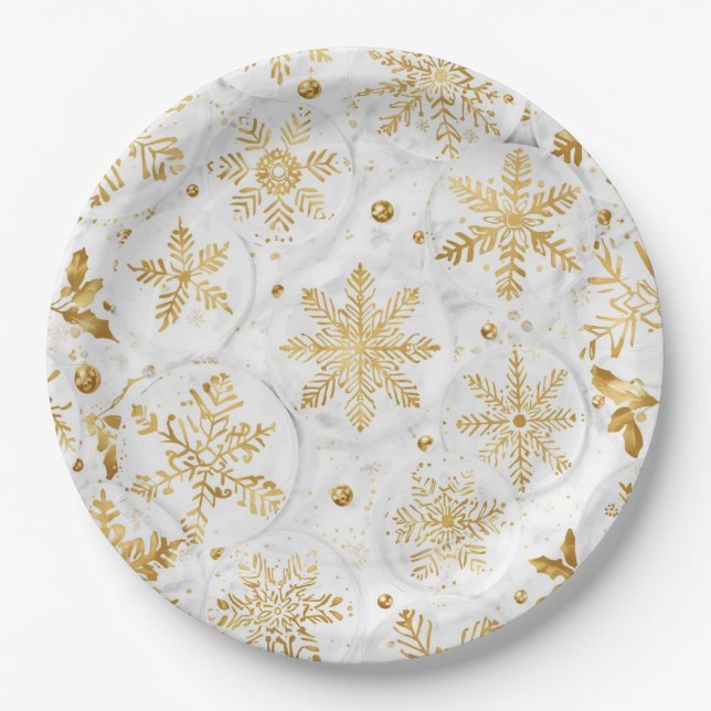 Holiday paper plate in gold and white pappteller (Vorderseite)