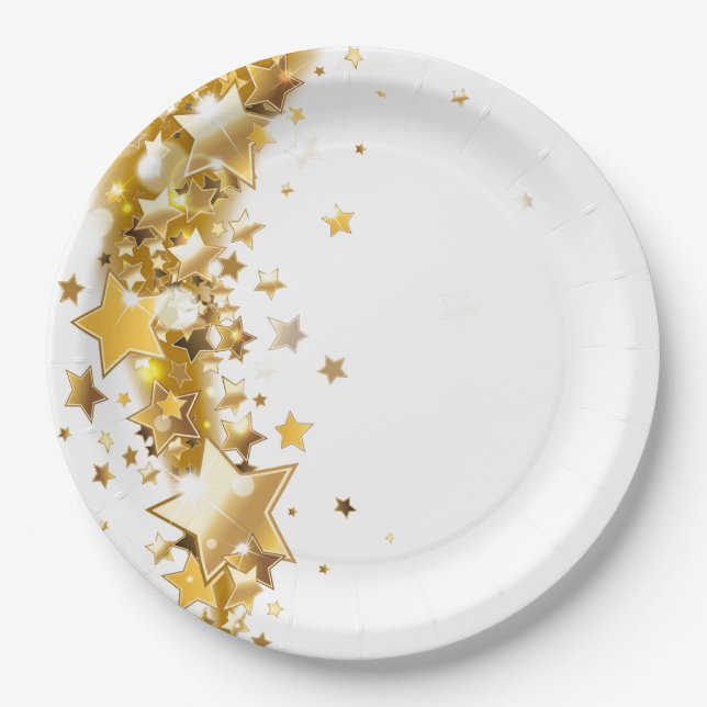 Holiday Paper Plates Gold Stars Pappteller (Vorderseite)