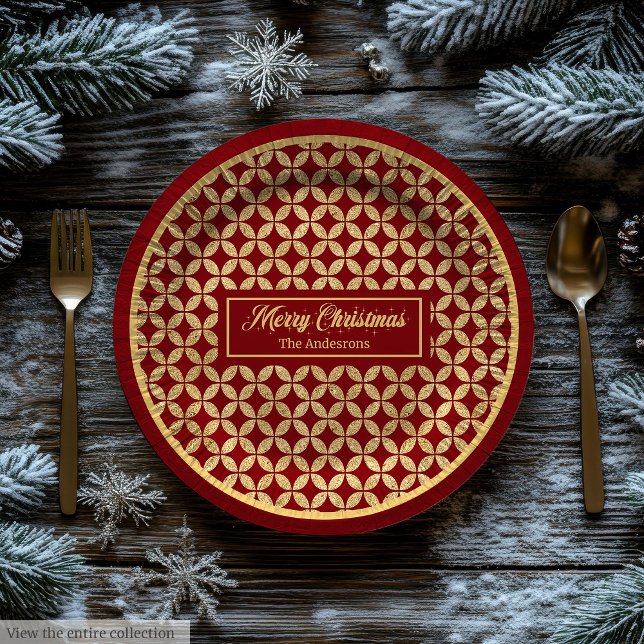 Holiday Paper Plates Red Gold Festive Monogram Pappteller (Holiday Paper Plates Red Gold Festive Monogram)