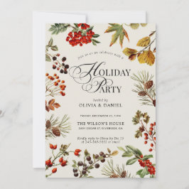 Holiday Party Botanical Plants Berries Script Einladung