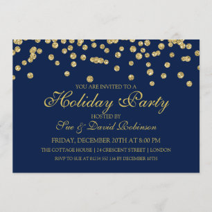 Holiday Party Gold Glitzer Confetti Navy Blue Einladung