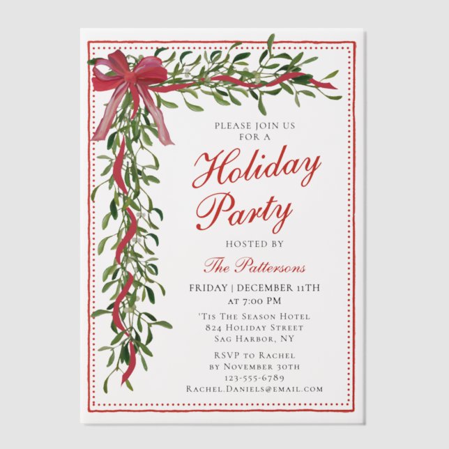 Holiday Party Mistletoe Bow Modern Christmas Party (Vorderseite)