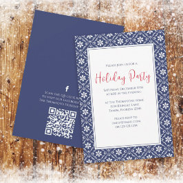 Holiday Party Navy Blue Snowflake QR Code Facebook Einladung