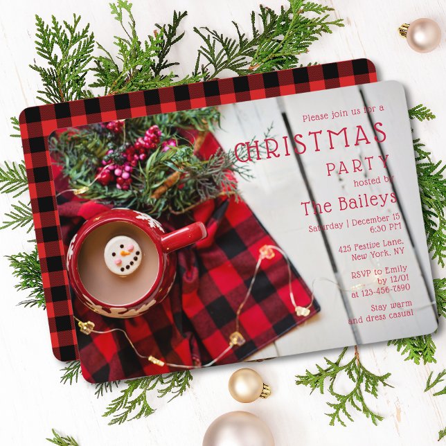 Holiday Party Red Kariert Hot Chocolate | Weihnach Einladung (Von Creator hochgeladen)