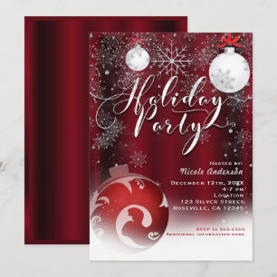 Holiday Party Snowflake Rote Silber Ornamente Einladung
