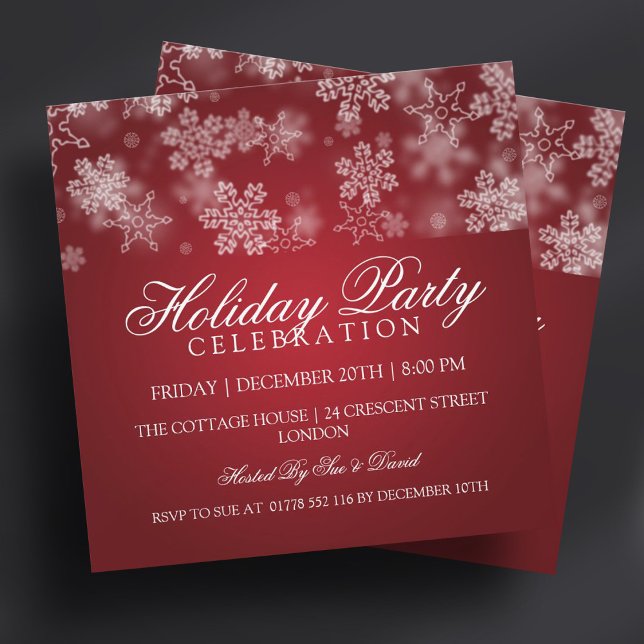 Holiday Party Snowflakes Rot Einladung (Holiday Party Snowflakes Red Invitation)