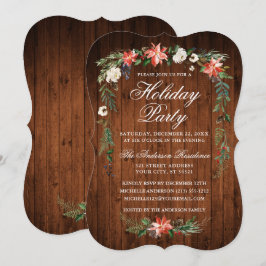 Holiday Party Wood Watercolor Poinsettia Einladung