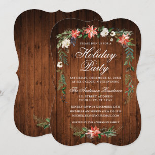 Holiday Party Wood Watercolor Poinsettia Einladung