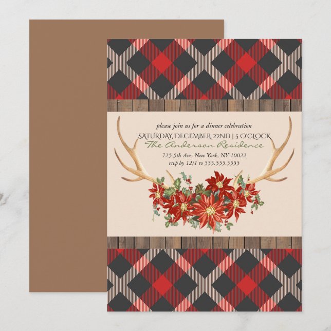 Holiday Party Woodland Antlers Einladung (Vorne/Hinten)