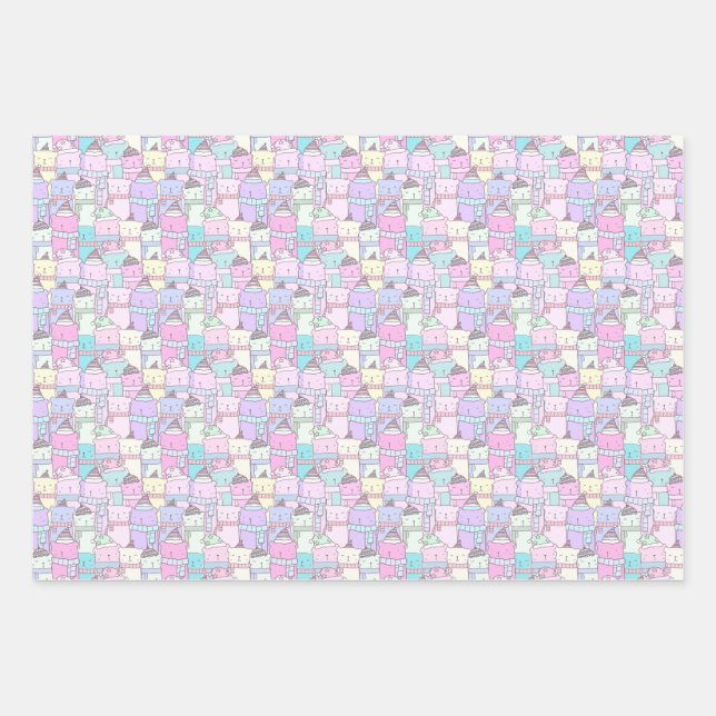 Holiday Pastel Winter Bears Geschenkpapier Set (Vorderseite)