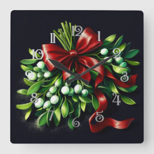 Holiday Pastel Zeichnend Mistletoe Ribbon Quadratische Wanduhr
