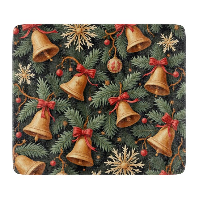Holiday pattern, Christmas Bells with Snowflakes, Schneidebrett (Vorderseite)