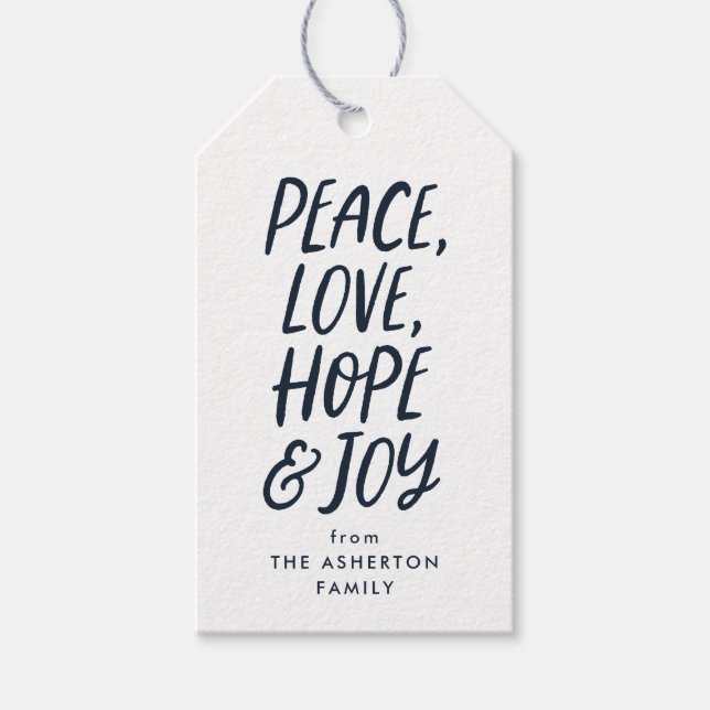 Holiday Peace Liebe hoffen Freude marineblauen Wei Geschenkanhänger (Vorderseite)