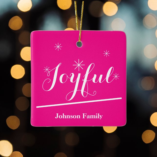 Holiday Personalisiert Name Script Chic Hot Pink Keramikornament (Help create a Joyful holiday mood with a  personalized hot pink ceramic Christmas ornament.)