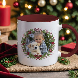 Holiday Photo Elegant Wreath Red Christmas Bow Tasse