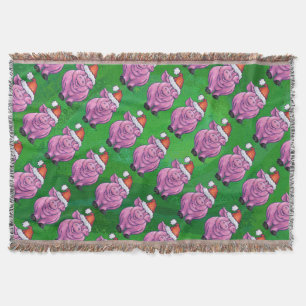 Holiday Pig in Weihnachtsmannmütze Pattern auf Grü Decke
