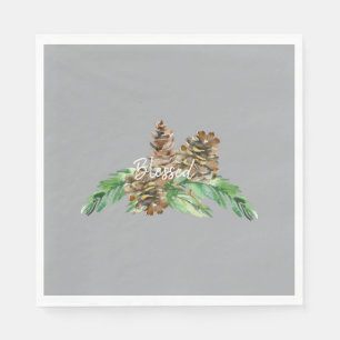 Holiday Pine Cone Foliage Gesegnet Gray Luncheon Serviette