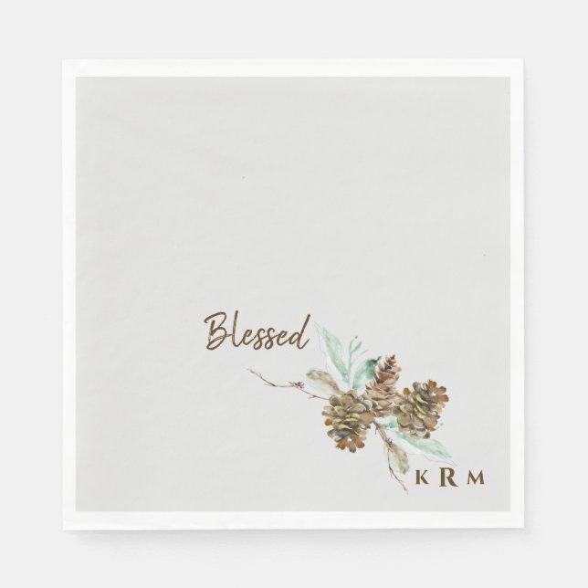 Holiday Pine Cone Folies Gesegnet Monogramm Serviette (Vorderseite)