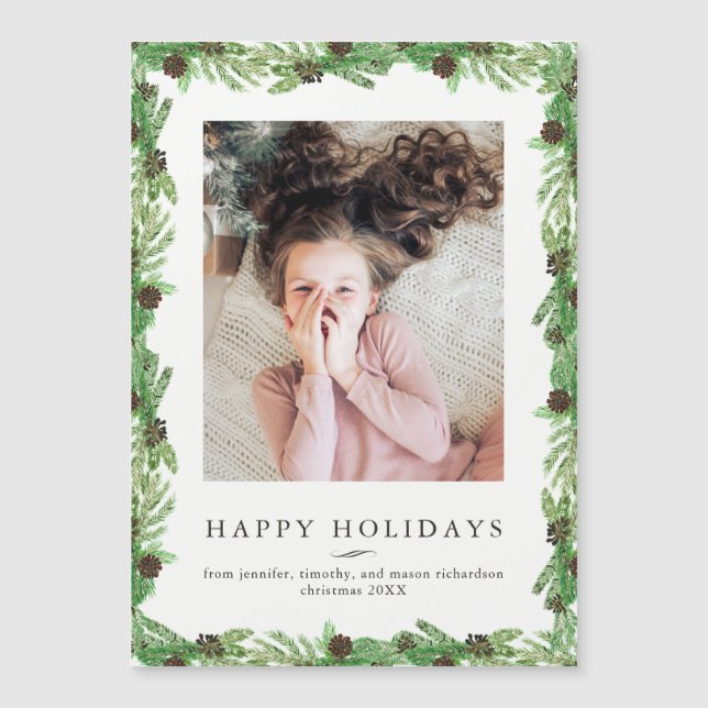 Holiday Pine | Weihnachts-Foto Magnetkarte (Vorderseite)