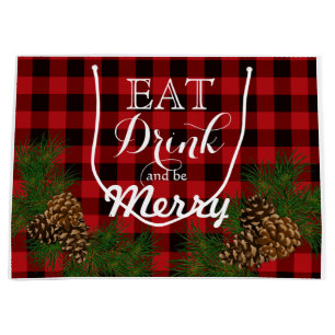 Holiday pinecone kariert Medium Geschenktasche Große Geschenktüte