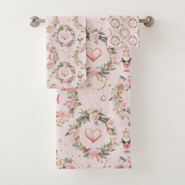 Holiday Pink Merry Nutcracker Beaux Custom Kraut Badhandtuch Set (Insitu)