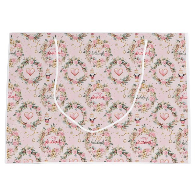 Holiday Pink Merry Nutcracker Beaux Custom Message Große Geschenktüte (Vorderseite)