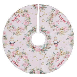 Holiday Pink Merry Nutcracker Beaux Custom Message Polyester Weihnachtsbaumdecke