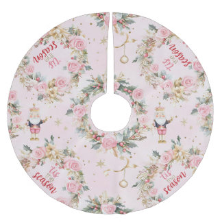 Holiday Pink Merry Nutcracker Beaux Custom Message Polyester Weihnachtsbaumdecke