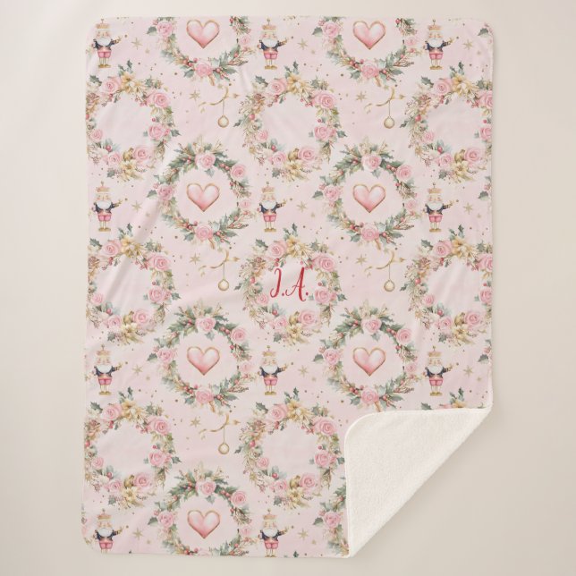 Holiday Pink Merry Nutcracker Beaux Custom Minky Sherpadecke (Vorderseite)