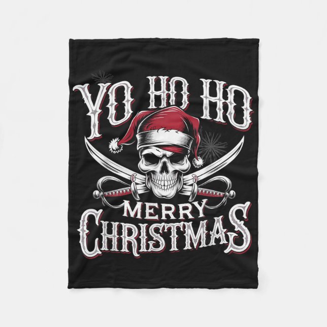 Holiday Pirate Yo Ho Ho Merry Christmas Santa Hat  Fleecedecke (Vorderseite)