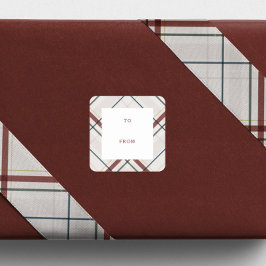 Holiday plaid neutral to and from Christmas gift Quadratischer Aufkleber