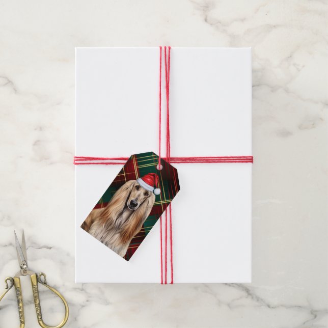 Holiday Plaid with an Afghan Hound Dog Christmas Geschenkanhänger (Mit Garn)