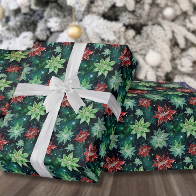 Holiday Poinsettia Blume Weihnachten Geschenkpapier (Classic Red Green Holiday Presents Christmas Wrapping Paper)