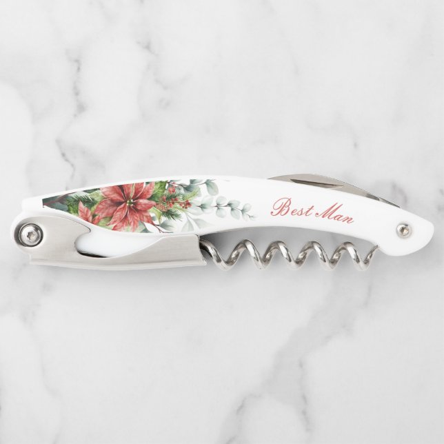 Holiday Poinsettia Personalisierte Hochzeitsgesche Kellnermesser (Vorderseite)