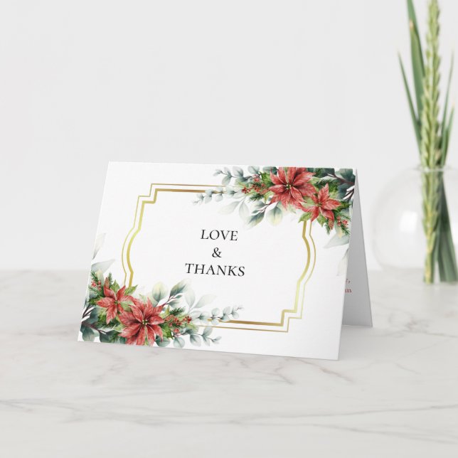 Holiday Poinsettia Wedding Dankeschön Card Dankeskarte (Vorderseite)
